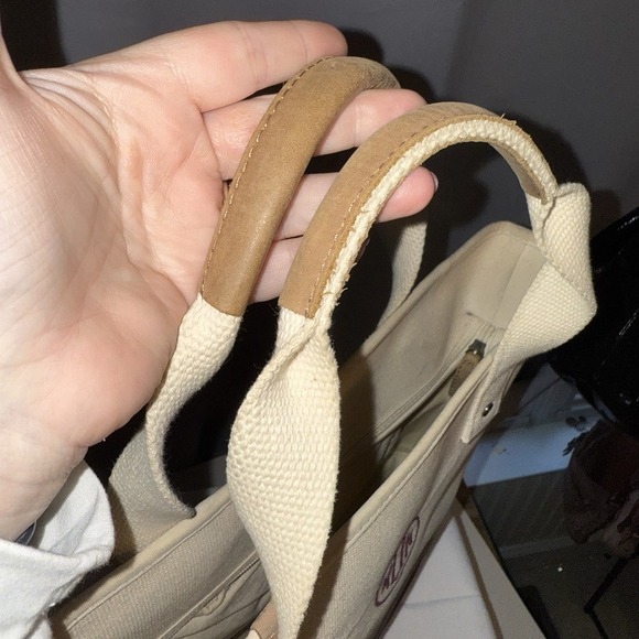 L.L. Bean Two-Tone Canvas Boat and Tote in Cream and Tan - Picture 6 of 11